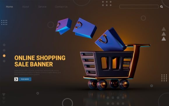 Online Shopping Sale Icon on Dark Backgr: A Modern Design Solution for Marketing Banners