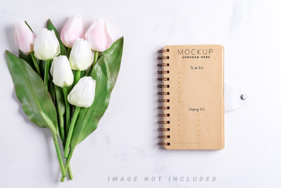 Pastel Tulips with Notebook Mockup: A Versatile Tool for Creative Professionals